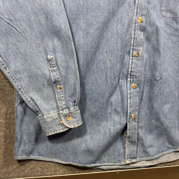 VTG Eddie Bauer Denim Button Up Shirt Men's XXL Blue Chest Pocket Workwear - Picture 3 of 9